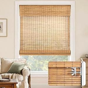 LazBlinds No Drill Bamboo Roman Shades, 36" W x 48" H, Malay Oak
Cordless Light Filtering Natural Wood Blind, Privacy Protection, Room Darkening Bamboo Blinds for Windows
