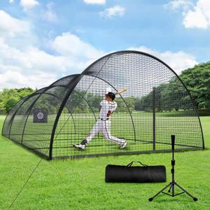 Baseball Batting Cage Net - 30x13x9FT Softball Batting Cage for Backyard with Pitching Machine Hole, Baseball Practice Pitching Net Training Equipment with Target Cloth+Ball Tee+Carry Bag