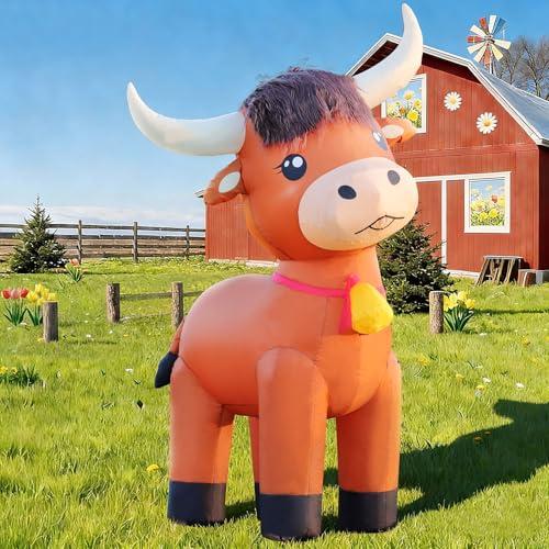DomKom 6FT Highland Cow Inflatables Christmas Spring, Farm Ranch Blow up Animals Cute Highlander Cattle Calf, Decorations Outdoor Yard Built-in LED Lights Big Large Decor Party Lawn Holiday Outside