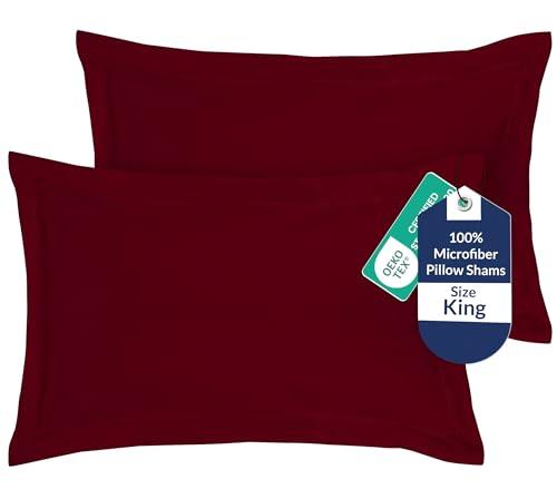Royale Linens Pillow Shams 2 Pack King Size 20x36 Inch - Brushed 1800 Microfiber - Bed Pillow Shams, Wrinkle Resistant Super Soft and Cozy - Back Overlap Closure - Oxford Pillowcase (King, Burgundy)