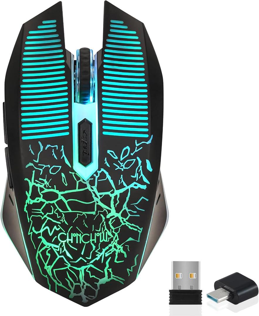 CHONCHOW Wireless Gaming Mouse Rechargeable LED Backlit 2.4G USB Receiver 3600 DPI Cordless Portable High Performance Compatible with PC Laptop MacBook iMac PS4 PS5 Switch Xbox one x(Black) (WG43)
