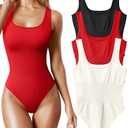 OQQ Women's 3 Piece Bodysuits Sexy Ribbed Sleeveless Square Neck Tank Tops Leotard 2025 Trendy Outfits, size S