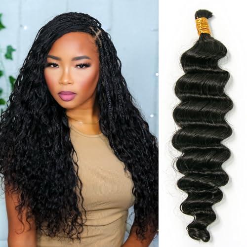 YWIGS Deep Wave Bulk Human Hair for Braiding Boho Knotless Braids Human Hair 100 Percent Human Braiding Hair 100G NC 18inch