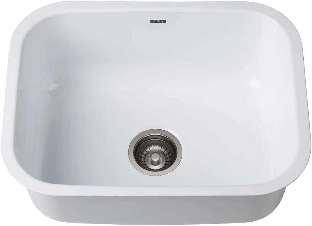 Kraus KEU-12 WHITE Pintura 16 Gauge Undermount Single Bowl Enameled Stainless Steel Kitchen Sink, 23-inch, White Rounded