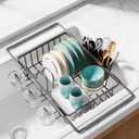 Sakugi Dish Drying Rack in Sink - Expandable Stainless Steel Dish Rack Over the Sink, Kitchen Sink Drain Strainer with Cutlery Holder & Cup Holders, 15.4 x 9.8 x 3.0 Inch, Grey (Gray)