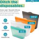 Home Logic Reusable Snack Bags - Set of 6 Clear Silicone Freezer Bags, Airtight Leak Resistant Reusable Zip Bags for Kitchen Home Food Prep, Microwave & Sous Vide Safe