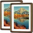 HELPLEX 5x7 Premium Picture Frame Set of 2 - Solid Walnut Wood with HD Tempered Glass, Convertible 4x6 Matted or 5x7 Frameless Display, Wall or Tabletop Frames - Home Gallery, Memories Made Easy