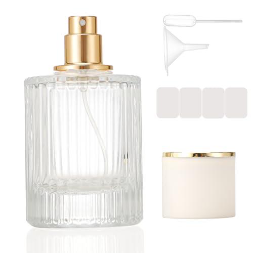 ZHENGYAOYANG 1 Pack Empty Perfume Spray Bottles, 50ML Ribbed Glass Atomizer Spray Bottle for Men and Women, Travel Refillable Perfume Atomizer for Sample Dispenser and Home Decor, White Cap