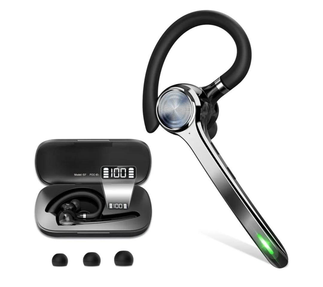 HEIBAS Bluetooth Headset, Wireless Bluetooth Earpiece with 500mAh Charging Case 72 Hours Talking Time Built-in Microphone for iOS Android Cell Phone, V5.1 Hand-Free Headphones for Trucker, Office