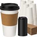 16 oz 100 Pack Disposable Coffee Cups with Lids and Sleeves, To Go Coffee Cups with Lids, Hot/Cold Beverage Drinking Cup for Coffee, Tea