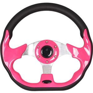 Pink D Shape Golf Cart Steering Wheel Universal Fit for Golf Cart Club Car DS and Precedent EZGO RXV & TXT, Yamaha, Tempo with Silver Aluminum Frame