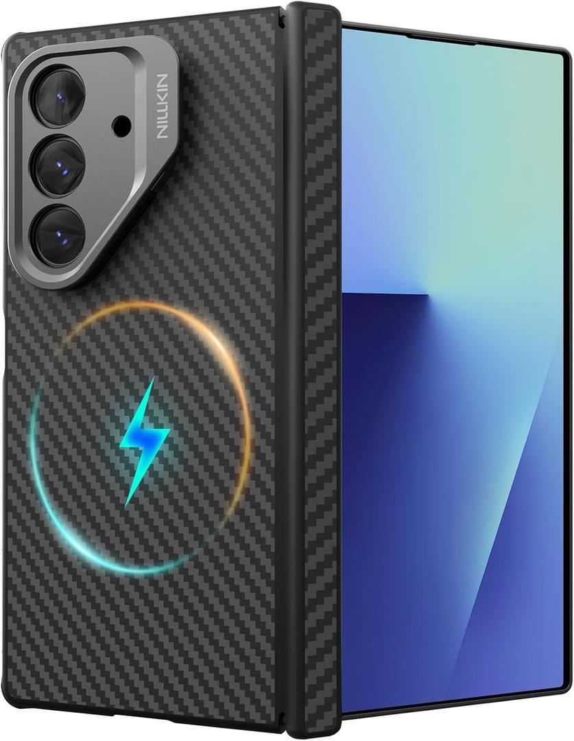 Nillkin Slim Aramid Fiber Case for Samsung Galaxy Z Fold 7, [Compatible with MagSafe] [Hinge Protection] [Adjustable Stand] [Lens Protection], Protective Magnetic Phone Cover for Z Fold 7, Black