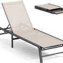 Aluminum Chaise Lounge Chair Outdoor, Foldable Patio Lounge Chair Assemble-Free, Pool Lounge Chairs with 5 Adjustable Backrest, Outdoor Lounge Chairs for Outside Poolside Beach Lawn Beige