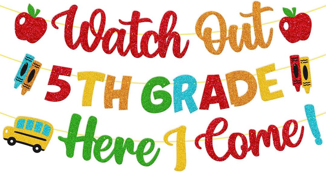 Watch out 5th Grade Here I Come Banner Hello 5th Grade Decoration First Day of 5th Grade Decor Welcome to 5th Grade Backdrop Back to School Bulletin Board Decor