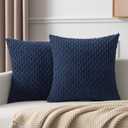 Kevin Textile Pillow Covers Decorative Set of 2 Striped Corduroy Plush Velvet Pillowcases Cushion Cover for Couch 16x16 Inch Navy Blue