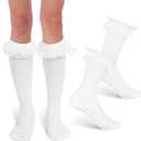 2pairs Cute Bow Lace Stockings for Women and Girls Comfortable Elastic Socks for Costumes Daily Wear and Festivals Bow Lace Trim