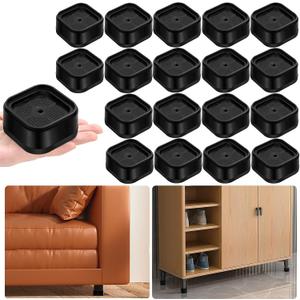 shouwuhho 18 Pack Furniture Risers Adjustable Bed Risers Heavy Duty Lifts Height 1", Square Stackable Bed Risers 1, 2 or 3 Inch for Desk Leg Table Couch Sofa Chair Bed Frame Legs Dorm, Black
