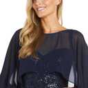 R&M Richards Elegant Sequin Cocktail Dress W/Sheer Chiffon Cape - Knee Length Evening Party Style (Blue, L)