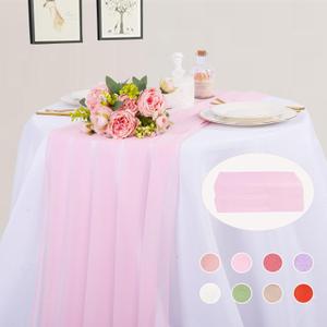 2 Packs 10ft Blushing Pink Chiffon Table Runner 30 x 120 Inches Romantic Sheer Table Decorations Long Tulle Runner for Wedding Bridal Shower Party Supplies Decor, 30Inch x10FT2 Pack