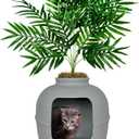 Good Pet Stuff Hidden Cat Litter Box Enclosure with Artificial Plant, Decorative Round Planter, Vented Carbon Charcoal Filter for Odor Control, Easy-to-Clean, Made in USA, Base Kit, Gray