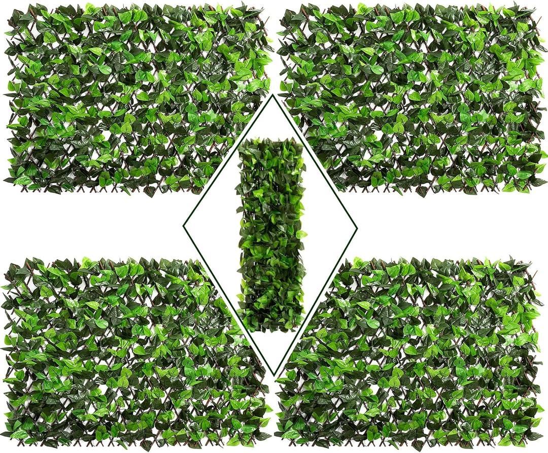 DOEWORKS Expandable Fence Privacy Screen for Balcony Patio Outdoor, 4PCS Faux Ivy Fencing Panel for Backdrop Garden Backyard Home Decorations