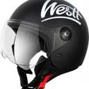 Westt 3/4 Open Face Motorcycle Helmet With Clean Visor - DOT Approved Vintage Moped Scooter Helmet for Men and Women, L (23.23-23.62 inch)
