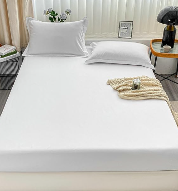 King Fitted Sheet Set 78"x80"(198X203cm), Polyester Fitted Sheets White Solid Color King Fitted Sheet