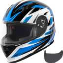 VCAN VX Lightweight Full Face Motorcycle Street Bike Helmet with Extra Tinted Visor, Coolmax Technology & OTG Ready, DOT Approved (GLOSS BLACK STREAM BLUE)