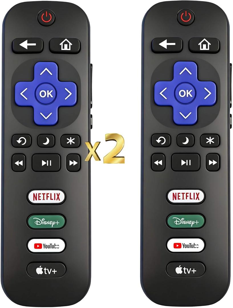 Replacement for Roku TV Remote Control, (Pack of 2), w/Netflix, Disney, YouTube and Apple TV Button