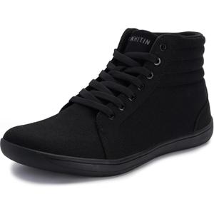 WHITIN Men's Wide Hi-top Minimalist Barefoot Sneakers | Zero Drop Sole | Cushioned Ankle Support (All Black) Size 11 Men
