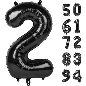 Number 2 Balloon, Black, 40 Inch, Unisex, Birthday Decorations, All Ages, Reusable, Self Sealing, Foil Mylar