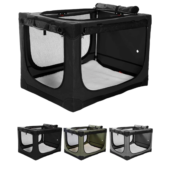 Veraste 33 Inch Collapsible Travel Dog Crate for Medium Large Dogs, Portable Dog Crate 4-Door Foldable Soft Kennel with Durable Mesh Windows for Indoor & Outdoor Travel, with Storage Bag