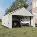 20ft Wide Heavy Duty PE Carport Waterproof Outdoor Garage Shelter for Car, Truck, Boat with Removable Sidewalls, White