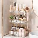 Bathroom Counter Organizer for Vanity, Makeup Organizer Countertop with Holder, Large Capacity Storage Rack, Perfect Large Skincare, Hair Care, Perfume, Easy to Install (Clear, 3Tiers)