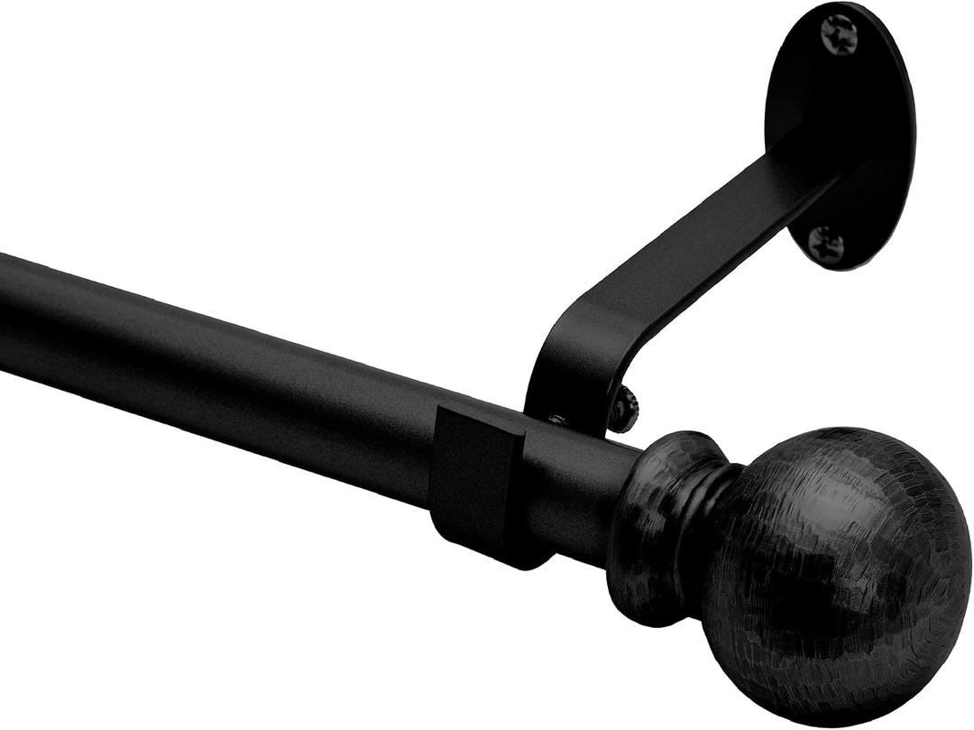 Elrene Home Fashions Rustic Farmhouse Adjustable Window Curtain Rod with Forged Hammered Round Ball Finials, 86X120, Wrought Iron
