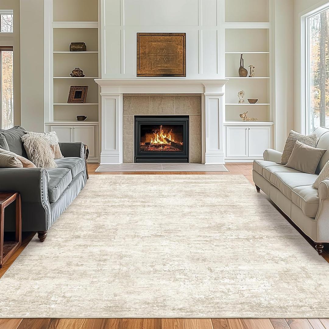Art&Tuft Washable Rug, Anti-Slip Backing Abstract Area Rugs, Stain Resistant Rugs for Living Room, Foldable Machine Washable Area Rug(01-Beige, 5'x7')