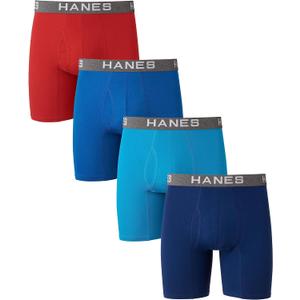 Hanes Men's Comfort Flex Fit Boxer Briefs, Ultra Soft Cotton Modal Blend Underwear, 4-pack (Red/Blue/Navy - 4 Pack) S