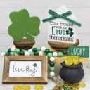 DAZONGE St. Patrick's Day Decorations, Lucky, Shamrock, Pot of Gold, Bead Garland, House Shape St. Patrick's Day Wooden Signs for Table Shelf Decor