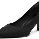 mysoft Kitten Heels for Women Low Heel Pumps 2 Inch Closed Toe Wedding Dress Shoes (8, Black Knitting)
