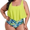 Mooncore Womens Plus Size Swimsuit High Waisted Tankini Bathing Suits Two Piece Flounce Bikini Swimsuit, Size XL