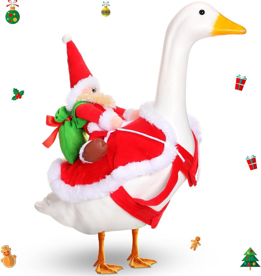 Dansydaisy Christmas Santa Goose Outfit for 17"/23" High Cement Plastic Lawn Porch Santa Claus Riding Goose Clothes Cosplay(Large)