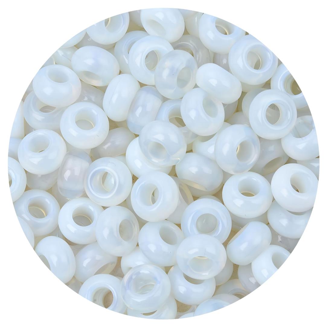 14x8mm Rondelle Big Hole Natural White Opalite Beads for Jewelry Making