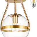 6" Globe Semi Flush Mount Ceiling Light Fixture Modern Gold Semi Flush Mount Ceiling Light Mid Century Ceiling Light with Clear Glass Shade Brass Finish for Hallway Bathroom Foyer (Bulb Incl.)
