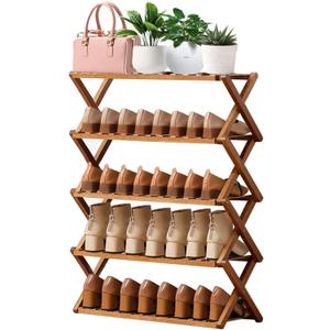 Shoe Rack Bamboo Shoe Organizer for Closet Installation-Free 5-Tier Shoe Shelf