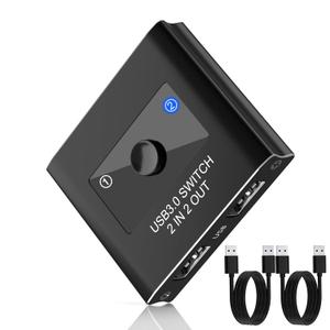 USB Switch, USB 3.0 Switcher 2 in 2 Out, USB 3.0 KVM Switch Selector, USB Switcher 2 Computers Sharing 2 Device for Printer, Keyboard, Scanner, Mouse, Compatible with Mac/Win/Linux