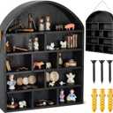 16x20 Arch Shaped Extra Deep Wooden Shadow Cubby Box Depth 4.7'' Rustic Trinket Display Floating Shelf with Removable Shelf Rope Wall Mounted Freestanding for Miniature Figures Curio(Black)
