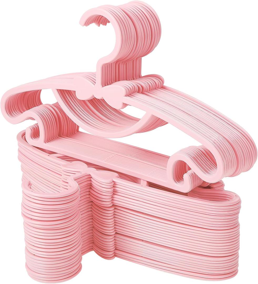 100 Pack Pink Baby Hangers Plastic Baby Nursery Closet Hangers Non-Slip Laundry Infant Hanger for Newborn Toddler Clothes,Ultra-Thin