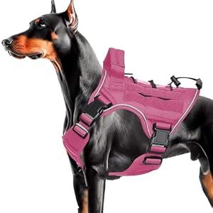 Heavy-Duty Tactical Dog Harness for Large Dogs, No Pull Adjustable Reflective Pet Vest with Molle System, K9 Military-Grade Control for Service Training, Outdoor & 10+ Breeds, Pink, XX-Large