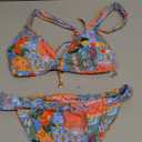 Women's 2 Piece Floral Tropical Print Bikini Set Boho Triangle Bathing Suit Tie Backless Swimsuit Sets (Medium, Orange and Blue)