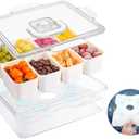 Chilled Serving Tray, Snackle Box Container with Handle, Fruit Platter Tray for Parties, Chilled Condiment Server with Lid, 8 Compartment Snack Container, for Fruits, Veggies,Snacks, Keep Food Cold
